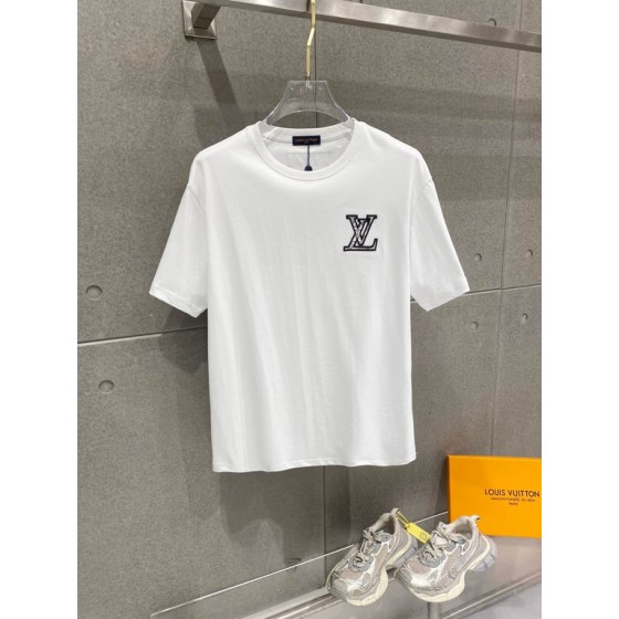 Louis Vuitton pure cotton latest fabric (highest version) classic logo pattern fashionable and simple trendy short-sleeved shirt